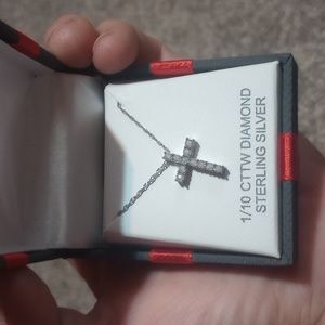 JCPenney 1/10 CT.T.W Genuine Diamond Sterling Silver Cross Pendant 18" Necklace